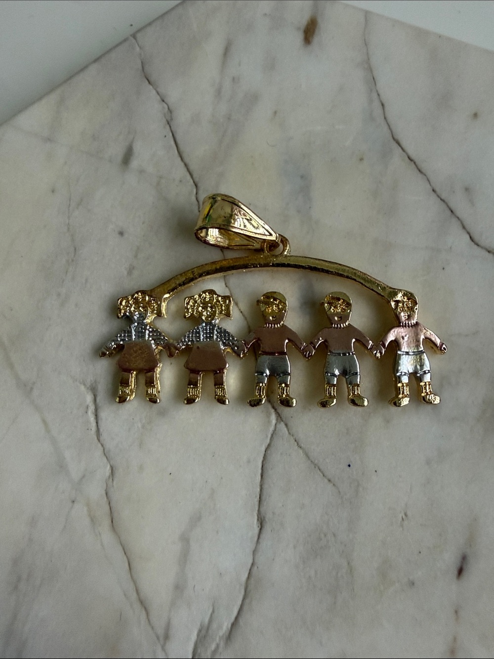 Gold-Tone Kids Family Pendant Necklace Charm - Multicolor